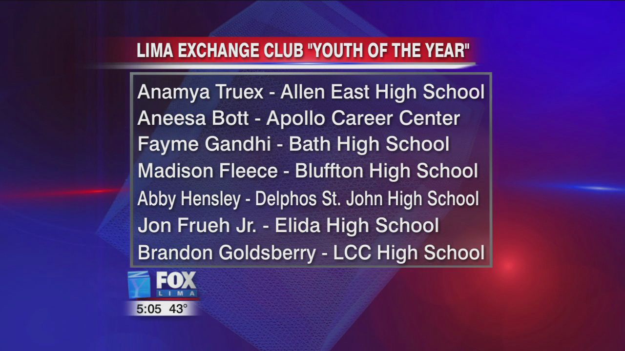Lima Exchange Club recognizes Youth of the Year